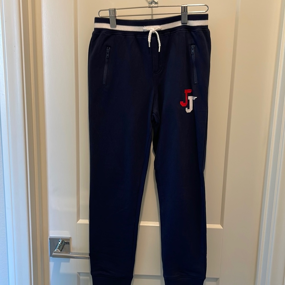 Janie &Jack navy sweat pants with white band and tie at waist